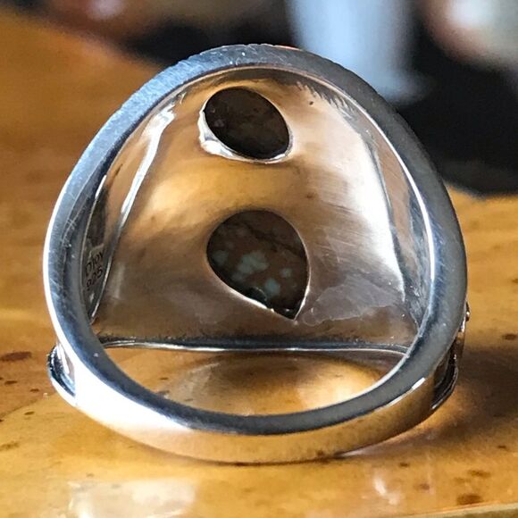Genuine Turquoise Sterling Silver Eagle Ring Size 8 - Picture 7 of 10